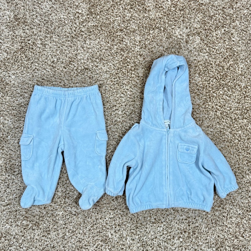 Tommy Hilfiger Baby Light Blue Velour Hoodie and Pants Set 0-3M